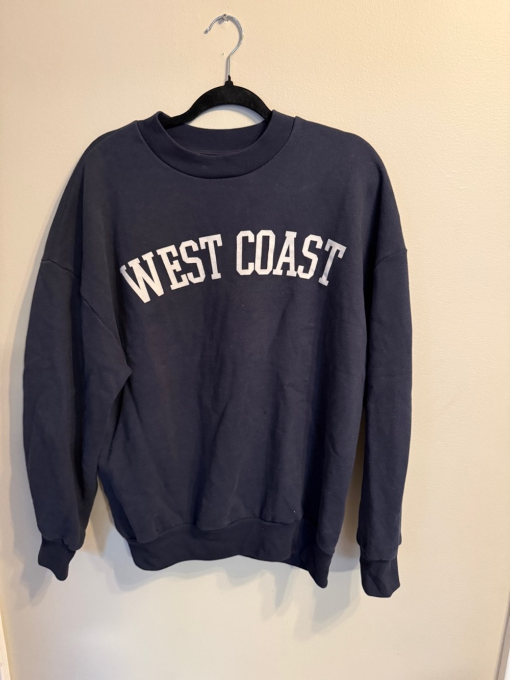 OAK + FORT Navy Crewneck Sweatshirt with White 'WEST COAST' Lettering